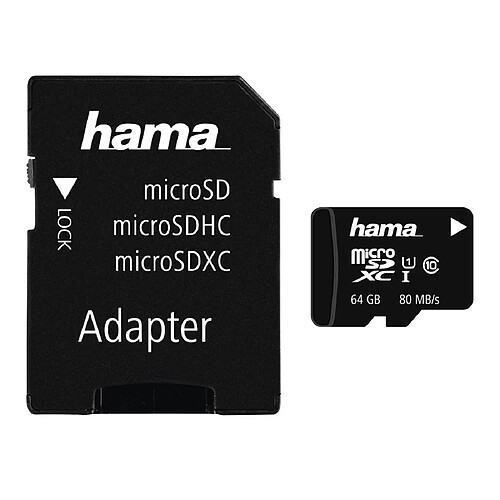 Hama MicroSDXC 64 GB classe 10 UHS-I 80 MB/s + adaptateur/photo