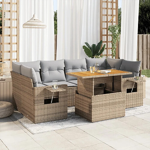 vidaXL Salon de jardin avec coussins 7 pcs beige résine tressée