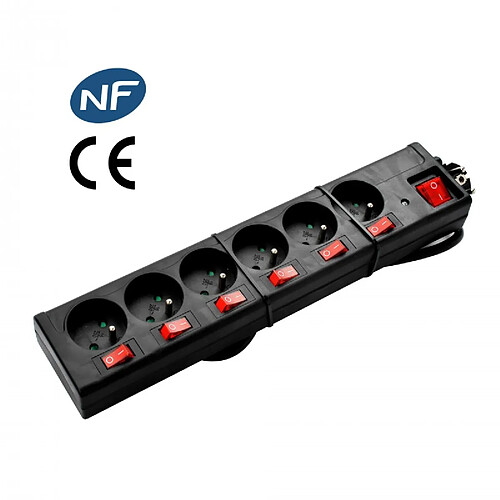 Multiprises Noire 6 Prises Avec Interrupteurs Indépendants Fnb6ks06 Black Pullman