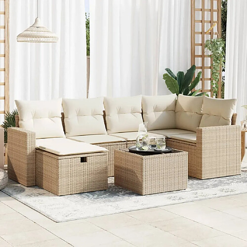 vidaXL Salon de jardin avec coussins 7 pcs beige résine tressée