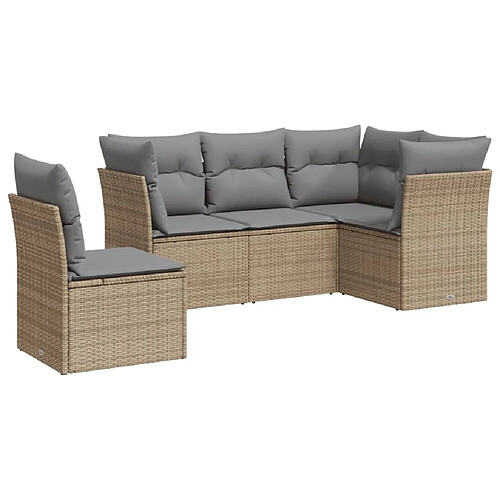 Maison Chic Salon de jardin avec coussins 5 pcs | Ensemble de Table et chaises | Mobilier d'Extérieur beige résine tressée -GKD16522