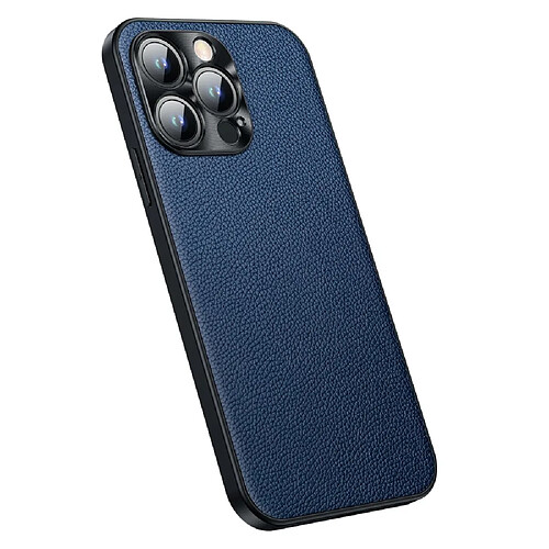 Coque en TPU + cuir véritable anti-chute, texture litchi pour votre iPhone 14 Pro Max - saphire