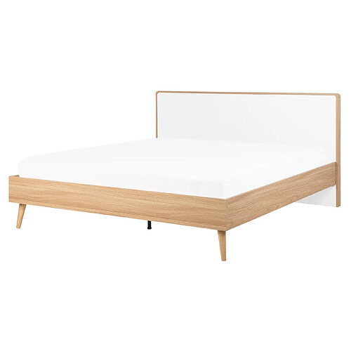 Beliani Lit double blanc et bois clair 160 x 200 cm SERRIS