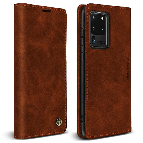 Avizar Étui Galaxy S20 Ultra Style Vintage Porte-cartes Support Vidéo marron foncé