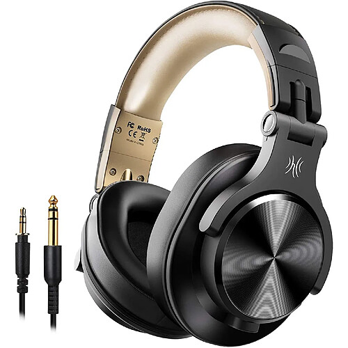 Chrono Casque Bluetooth 50 Heures d’Autonomie OneOdio A70 avec Microphone Antibruit CVC 8.4, Casque Studio, Casque Monitoring, Compatible Smartphone Tablette PC Piano Guitare AMP,or