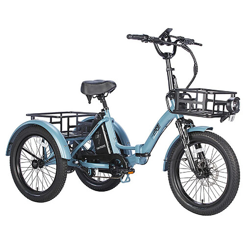 Tricycle électrique FAFREES F20 Mate, moteur sans balais 500 W, batterie 48 V/18,2 Ah, gros pneus 20 x 3,0 pouces - Bleu