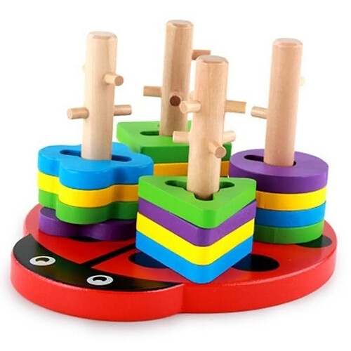 Totalcadeau Casse-tête à empiler support en bois coccinelle jeu montessori