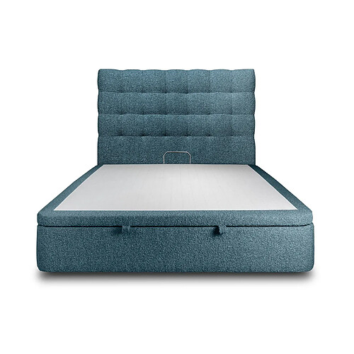 Sommeil de plomb Lit coffre 200x200cm avec tête de lit capitonnée Bouclette Bleu - Hauteur totale : 39cm