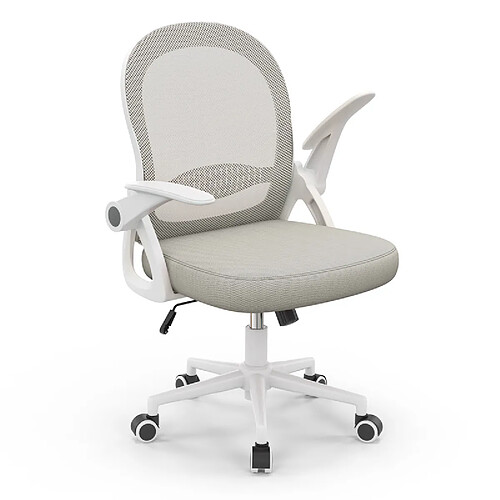 Chaise de bureau ergonomique - Chaise de bureau Rattantree pour chambre à coucher - Chaises d'ordinateur pivotantes - Chaise en maille à dossier moyen avec accoudoirs rabattables et support lombaire - Gris