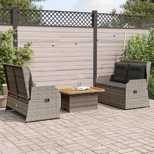 vidaXL Salon de jardin 3 pcs avec coussins Gris Résine tressée