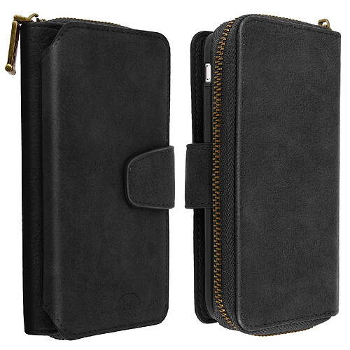 Avizar Étui iPhone 8 Plus / 7 Plus Portefeuille Cuir 2 en 1 Coque Détachable Noir