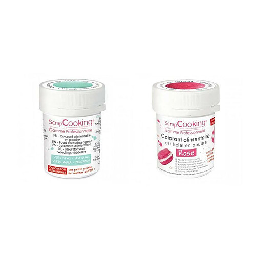 Scrapcooking 2 colorants alimentaires en poudre - rose-vert d'eau