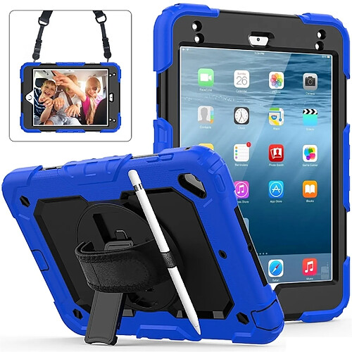 Wewoo Coque Renforcée Gel de silice coloré antichoc + Etui de protection pour iPad Mini 2019 / Mini 4 avec support et bandoulière et dragonne et fente stylo bleu