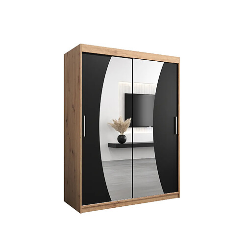 Abiks Meble Armoire Wave à portes coulissantes 200/150/62 2 portes (artisan/noir)