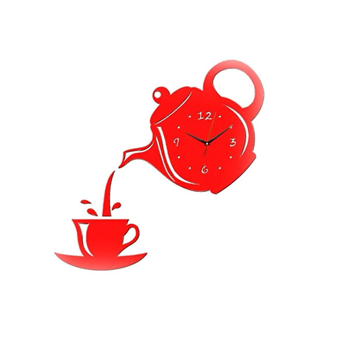 Wewoo Horloge murale 2 PCS Creative DIY Acrylique Tasse À Café Théière 3D Décoratif Cuisine Horloges Murales Salon Salle À Manger Décor À La Maison Rouge