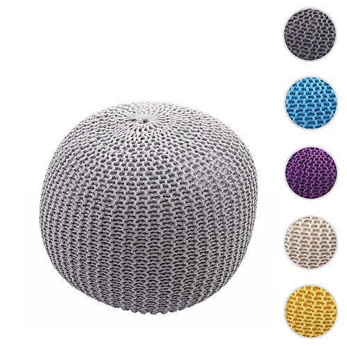 Mendler Pouf HWC-E16, tabouret de tricotage, aspect de tricotage à grosses mailles 40x50cm ~ gris