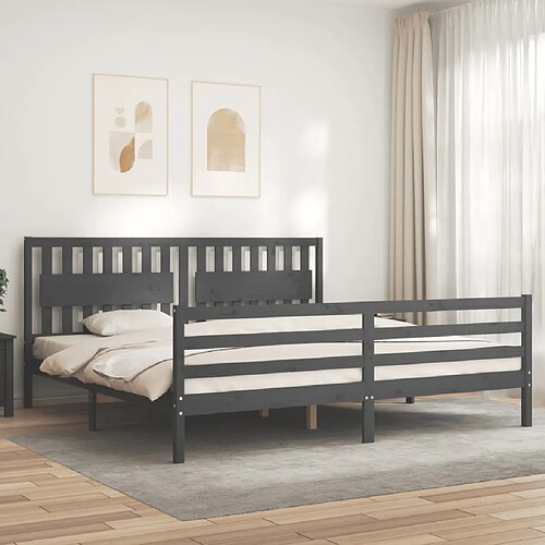 Maison Chic Lit adulte - Cadre Structure de lit avec tête de lit Contemporain gris 200x200 cm bois massif -MN72160