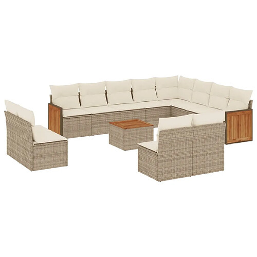 Maison Chic Salon de jardin avec coussins 13 pcs | Ensemble de Table et chaises | Mobilier d'Extérieur beige résine tressée -GKD81932