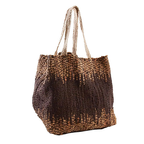 Aubry Gaspard Sac de rangement en jute et cuir marron.