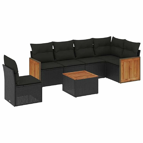 Maison Chic Salon de jardin 7 pcs avec coussins | Ensemble de Table et chaises | Mobilier d'Extérieur noir résine tressée -GKD22369