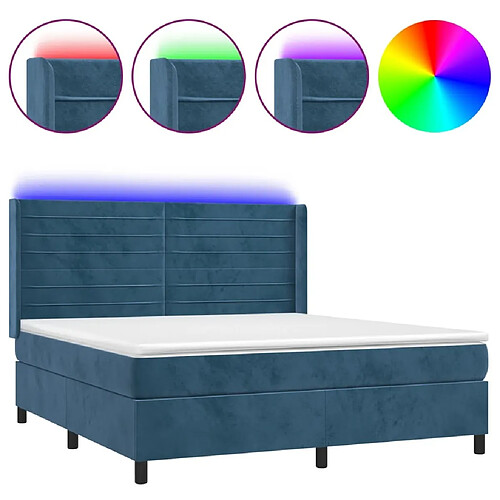 Maison Chic Lit adulte- Lit + matelas + LED,Sommier à lattes de lit matelas et LED Bleu foncé 180x200 cm -GKD48935