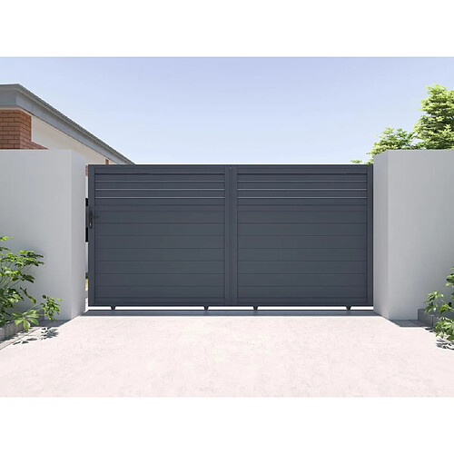 Vente-Unique Portail coulissant aluminium persien L374 x H180 cm anthracite - VIAZO