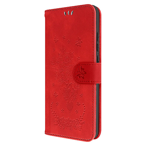 Avizar Étui Portefeuille pour Xiaomi Redmi 12C, Simili Cuir Motif Papillon Floral Rouge