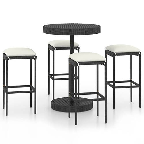 Maison Chic Ensemble de bar de jardin 5 pcs et coussins,Table + chaises + coussins de jardin Résine tressée Noir -GKD345570