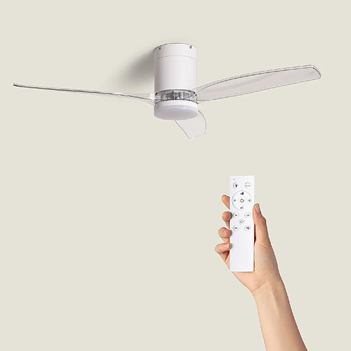 Ledkia Ventilateur de Plafond Silencieux Angistri Blanc 132cm Motor DC Avec lumière Contrôleur mural + télécommande Transparent Non