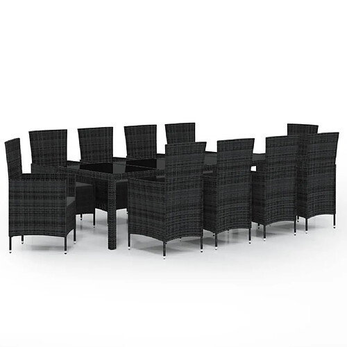 Maison Chic Mobilier à dîner 11 pcs de jardin - Ensemble table et chaises d'extérieur - Salon/Mobilier de jardin classique coussins Résine tressée Noir -MN50028