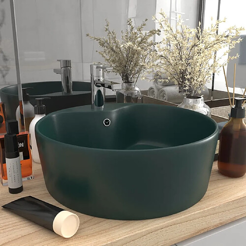 vidaXL Lavabo de luxe avec trop-plein Vert foncé mat 36x13cm Céramique