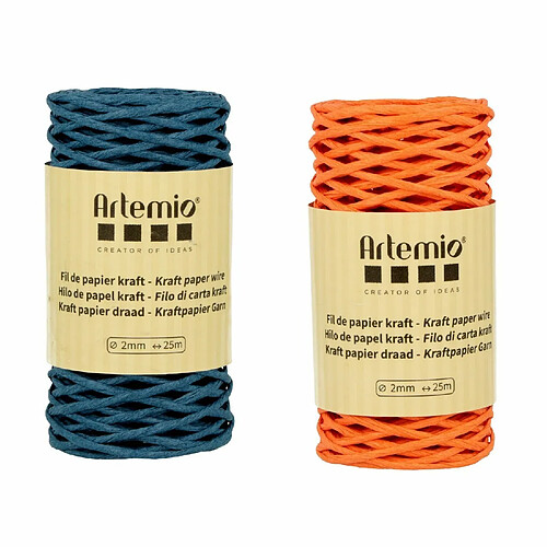 Artemio 2 bobines de fil kraft bleu azur/ orange