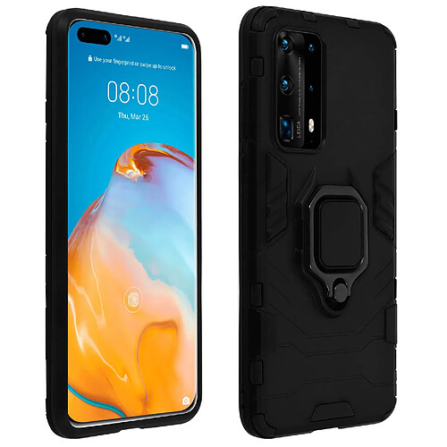 Avizar Coque Huawei P40 Pro Bi-matière Bague Métallique Fonction Support Vidéo - noir