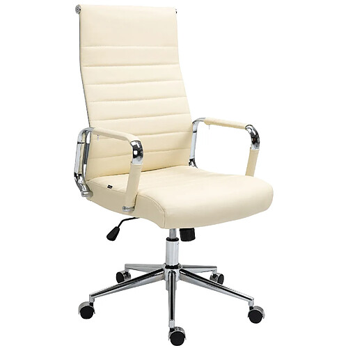 Decoshop26 Fauteuil de bureau avec accoudoirs siège pivotant mécanisme à bascule en cuir véritable crème 10_0002517