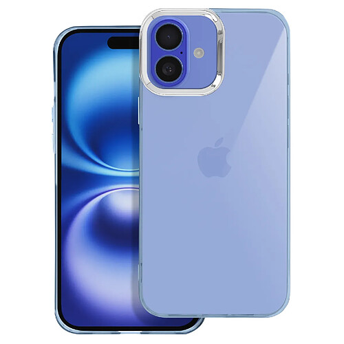 Avizar Coque pour iPhone 16 Souple Finition Fumée Contour Caméra Métallisé Bleu Pâle