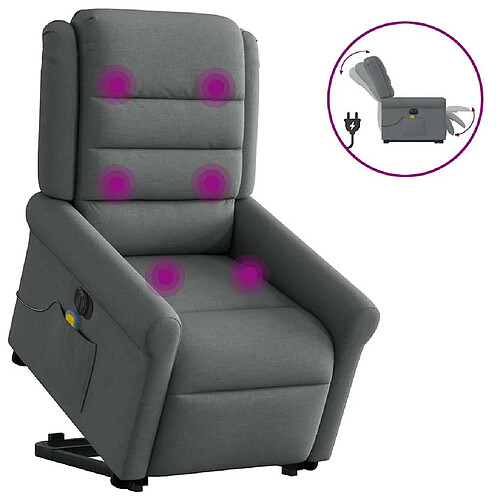 vidaXL Fauteuil inclinable de massage électrique Gris foncé Tissu