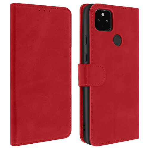 Avizar Housse Google Pixel 4A 5G Folio Vintage Porte-carte Fonction Support rouge