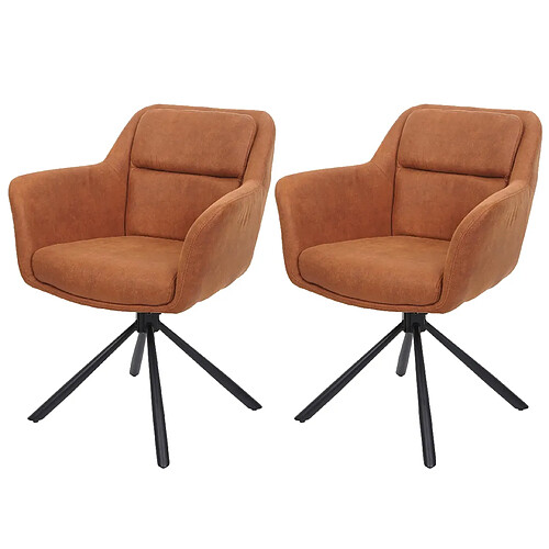 Decoshop26 Lot de 2 chaises de salle à manger avec accoudoirs siège pivotant en tissu suède marron 04_0007363