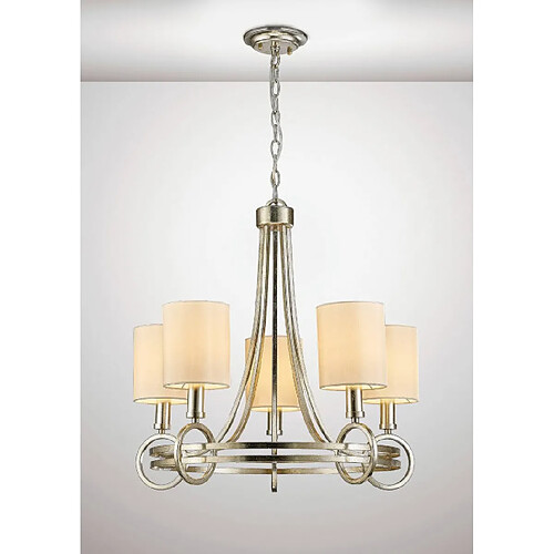 Luminaire Center Suspension Isabella avec BeigeAbat jour 5 Ampoules E14 Antique argent/Teak Plated