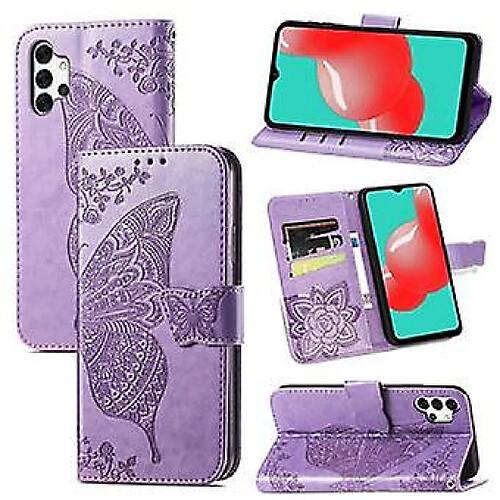 Universal Advansia Protective Case pour Samsung Galaxy A32 5G Type de portefeuille de papillons violet