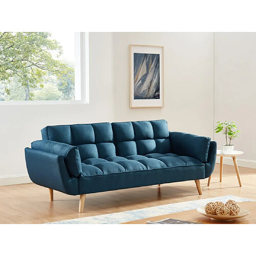 Vente-Unique Canapé 3 places convertible clic-clac en tissu bleu LOELINE