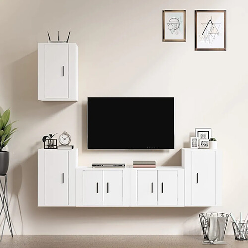 vidaXL Ensemble de meubles TV 5 pcs Blanc Bois d'ingénierie