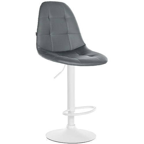 Decoshop26 Tabouret de bar x1 avec repose-pieds hauteur réglable pivotant assise en PVC gris cadre métallique blanc 10_0004831