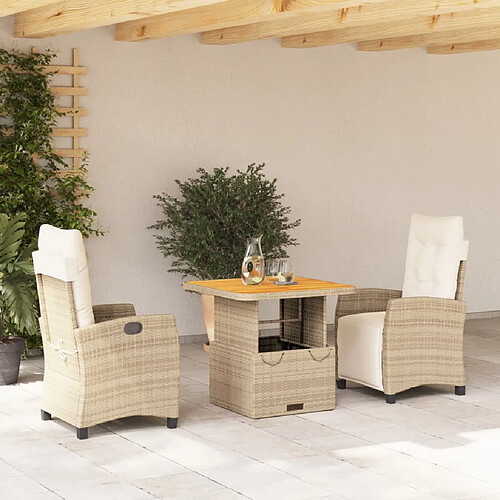 vidaXL Ensemble à manger de jardin et coussins 3 pcs Beige poly rotin