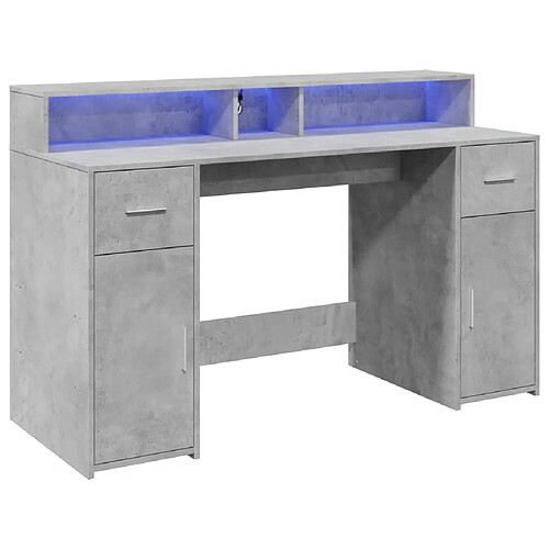 Helloshop26 Bureau table poste de travail meuble d'ordinateur informatique étude et lumières LED 140 x 55 x 91cm bois d'ingénierie gris 02_0023799