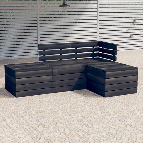 vidaXL Salon palette de jardin 4 pcs Bois de pin massif Gris foncé