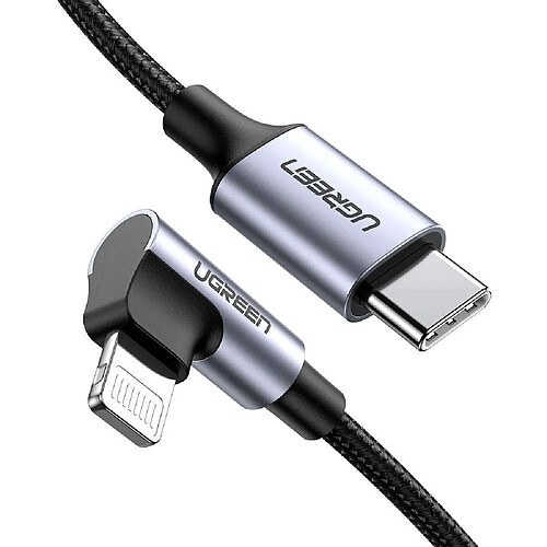 Câble USB-C Ugreen Us305 pour Lightning coudé 1M tressé noir