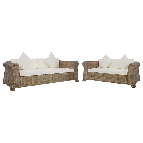 Maison Chic Ensemble de canapés 2 pcs avec coussins, Canapé droit Sofa pour Salon Rotin naturel -GKD815362