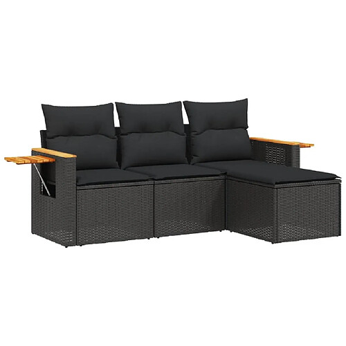 Maison Chic Salon de jardin 4 pcs avec coussins | Ensemble de Table et chaises | Mobilier d'Extérieur noir résine tressée -GKD29523