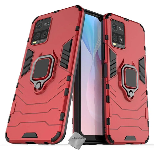 Htdmobiles Coque rigide anti choc pour Vivo Y21 / Y21s / Y33s + verre trempe - ROUGE